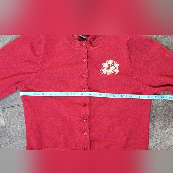 Y2K Vintage Cardigan Juniors XL Red w/ Sheer Lace Back Sequin & Floral Detail - Picture 11 of 13